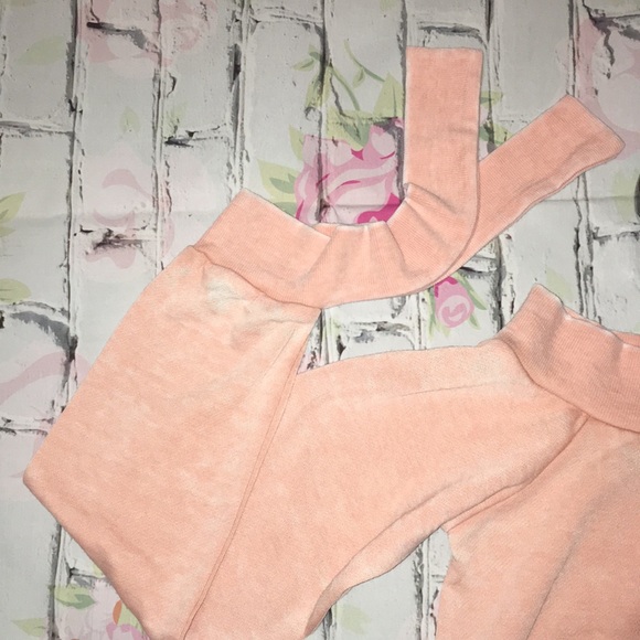 Off Shoulder Tie Cuff Fleece Top (Peach) - Picture 2 of 4